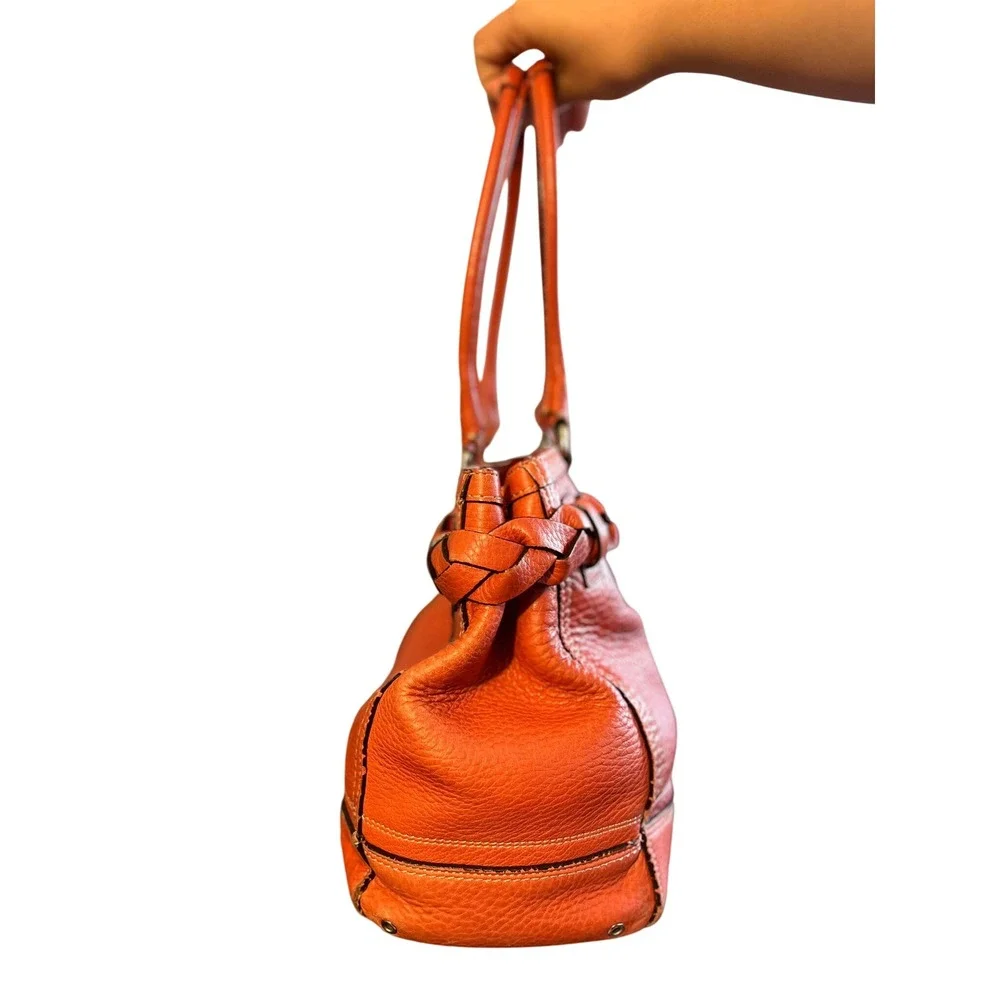 Orange Leather Tote Shoulder Bag with Braided Detail - Picture 4 of 7